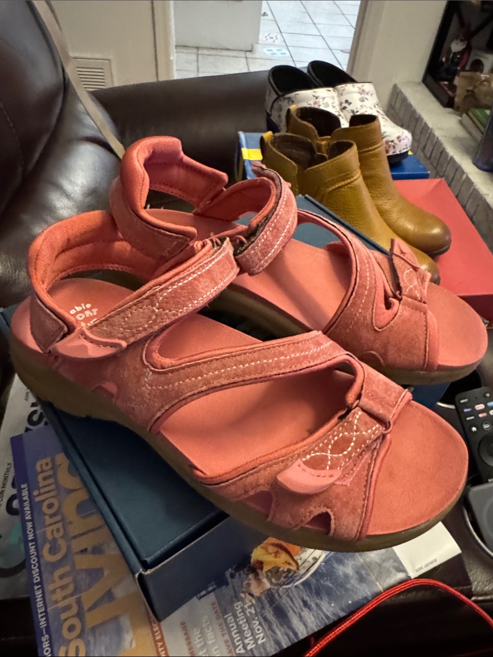 Dr. Scholl's Coral Pink Adjustable Strap Sandals